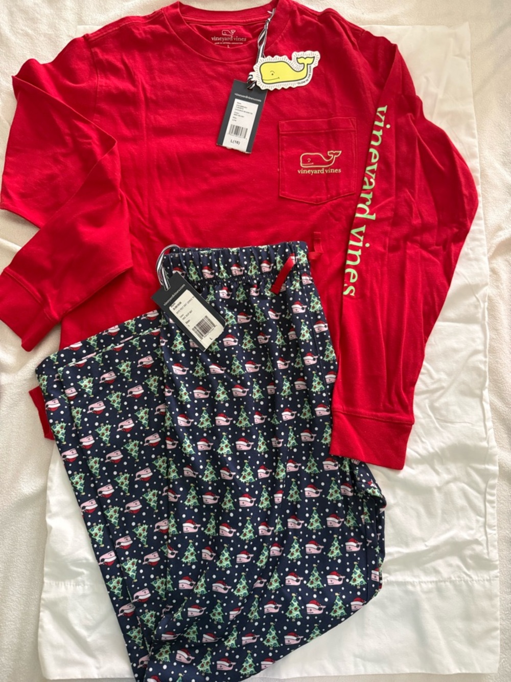 Vineyard Vines Kids Red Long-Sleeve Top with Navy Holiday Print Pajama Pants